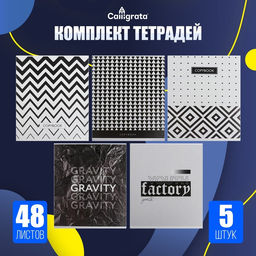 Комплект тетрадей из 5 штук, 48 листов в клетку Calligrata ЧБ. Геометрия, обложка мелованный картон, блок офсет  фото 3