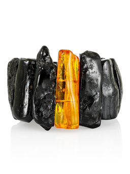 Браслет Помпеи из необычного янтаря чёрного цвета с вставкой с инклюзами