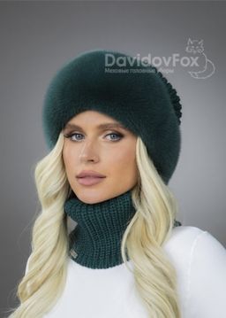 Шапка Ника норка трикотаж изумруд