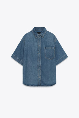 ZW COLLECTION SHORT SLEEVE DENIM SHIRT - Zara фото 8