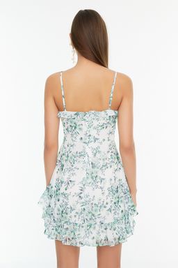 TRENDYOLMILLA Mint Cicek Desenli A Kesim Mini Astarl? Volanl? Dokuma Elbise TWOSS20EL1267  фото 5