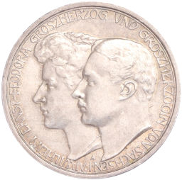Монета 3 марки 1910 года A Германия (Саксен-Веймар-Aйзенах) Свадьба Вильгельма и Феодоры