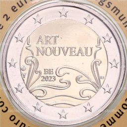 Монета 2 евро 2023 года Бельгия Новое искусство (текст на лицевой стороне блистера на фламандском и английском)