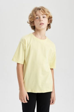 Erkek Cocuk Oversize Genis Kal?p Bisiklet Yaka Basic Duz K?sa Kollu Tisort
