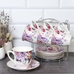 Чайный набор 12 предметов 220 мл / TC03-2416-12M /уп 8/ Костяной металл подставка - Галеонтрейд фото 2