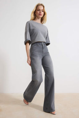 Gri Trok Detayl? Normal Bel %100 Pamuk Wide Leg Jeans TWOSS26JE00051 - Trendyolmilla фото 4