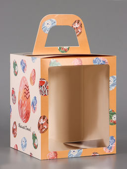 Цена за 5 шт. Коробка подарочная пасхальная с окном Расписные яйца, персиковый, 15?15?18 см