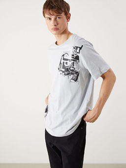 Bisiklet Yaka Bask?l? Penye Erkek Ti??rt