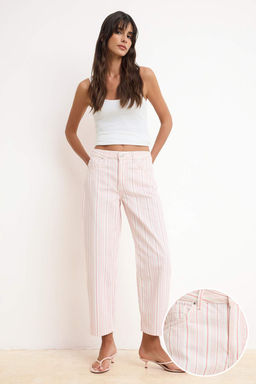 Cok Renkli DOKUMLU Cizgili Bask?l? %100 Pamuk Yuksek Bel Barrel Jeans TWOSS26JE00227 - Trendyolmilla фото 5