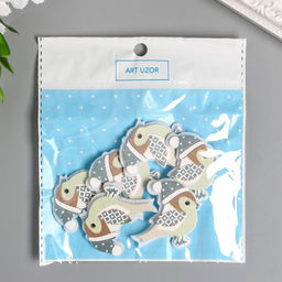 Декор для творчества дерево, войлок «Воробушек в шапочке» набор 6 шт. 4.2×4.2 см