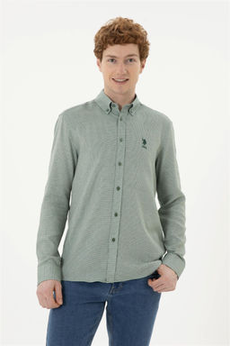 Мужская зеленая рубашка с длинным рукавом