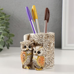 Фигурка-карандашница полистоун «Филины с орнаментом», 6.5×8.5×9 см