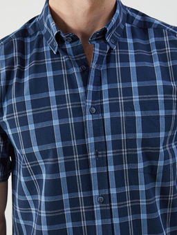 Regular Fit K?sa Kollu Ekose Poplin Erkek G?mlek