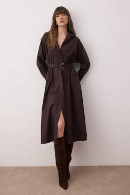 Koyu Kahverengi Kusakl? Midi Dokuma Elbise TWOAW26EL00338