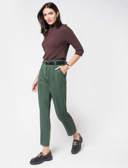 Брюки с завышенной талией из фактурной поливискозы с эластаном - Vilatte фото 4