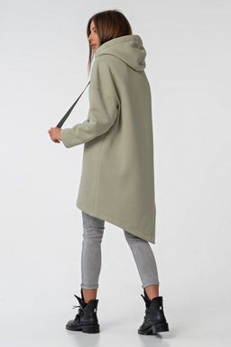 Туника трикотажная теплая с капюшоном из футера зеленая