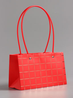 Цена за 10 шт. Сумка переноска для цветов, влагостойкая, красная. с тиснением, 22×10.5×13.5±5% см