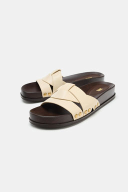 SANDALIA PLANA PIEL CRUZADA / Blanco Crudo - Zara фото 4
