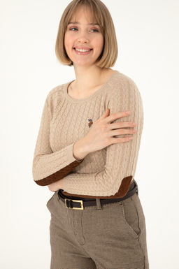 Женский базовый свитер с круглым вырезом песочного меланжа Неожиданная скидка в корзине - U.s. polo assn фото 3