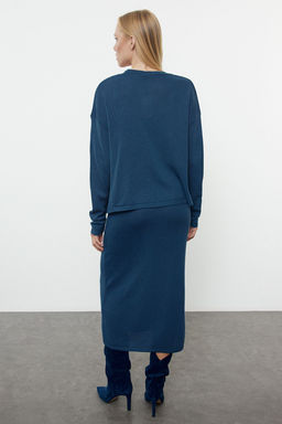 TRENDYOLMILLA Indigo Midi Triko Premium Iplik/Ozel Iplik H?rka-Elbise Tak?m TWOAW25EL00075  фото 5