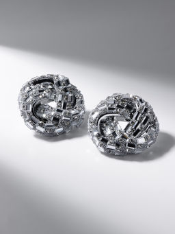 Серьги со стразами QF Блеск переплетение, белые в серебре  фото 2