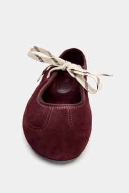 LACE-UP SPLIT SUEDE BALLET FLATS - Zara фото 4
