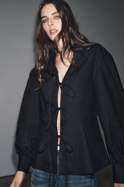 POPLIN SHIRT WITH TIED DETAILS ZW COLLECTION - Zara фото 2