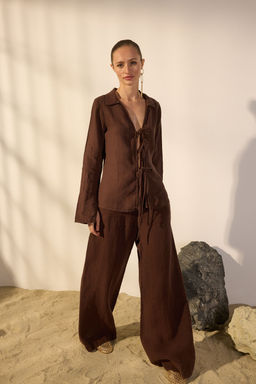 TRENDYOLMILLA Beyaz %100 Keten Baglama Detayl? Gomlek TWOSS25GO00124 фото 2