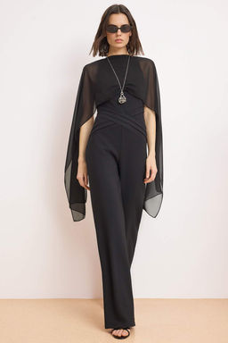 Siyah Fular ve Bel Detayl? Dokuma Tulum TPRSS26TU00005