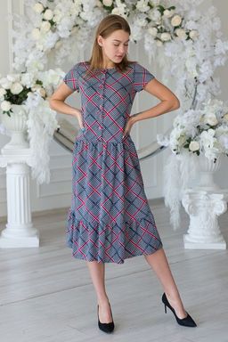 Платье женское из кулирки Кармелита серая клетка - Амадэль фото 3