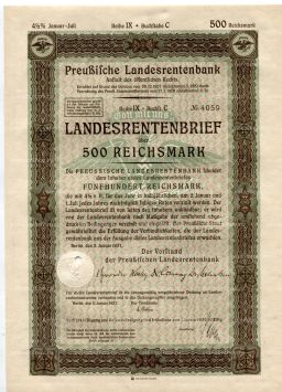 Облигация 4,5% 500 рейхсмарок 1937 года Германия