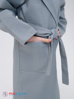 Детский вафельный халат с капюшоном серый В-07 (20)
