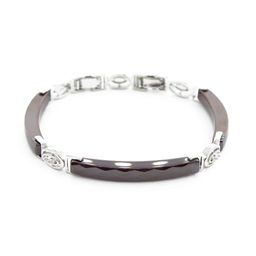 Браслет Лили из коричневой керамики покрытие светлый металл