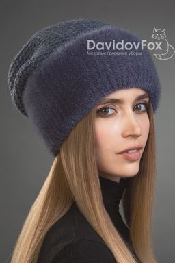 Шапка Камелия норка трикотаж слива