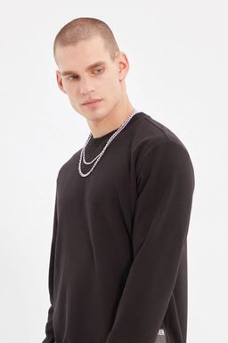 Siyah Regular/Normal Kesim Slogan Etiketli Sardonsuz Sweatshirt TMNAW21SW2006