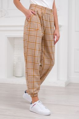 Брюки женские из футера Забава клетка горчица - Амадэль фото 5
