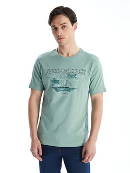 Bisiklet Yaka K?sa Kollu Bask?l? Penye Erkek Ti??rt