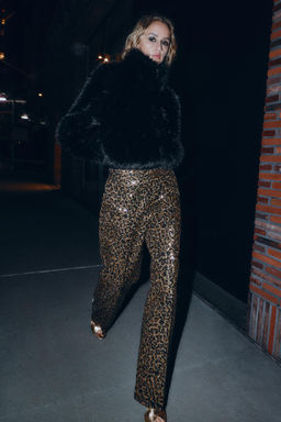 ANIMAL PRINT SEQUINNED STRAIGHT-LEG TROUSERS