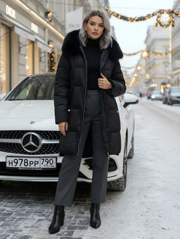 Пальто зимнее утепленное с мехом и капюшоном Бренд: Visdeer