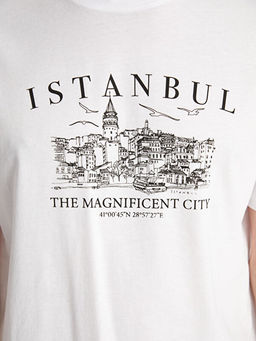 Bisiklet Yaka K?sa Kollu ?stanbul Bask?l? Penye Erkek Ti??rt