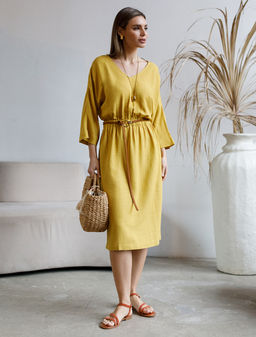 VILATTE / Платье с цельнокроеным рукавом изо льна с вискозой  фото 5