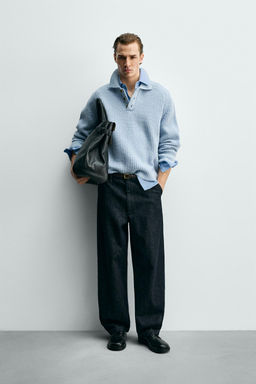 PURL KNIT WOOL BLEND POLO SHIRT