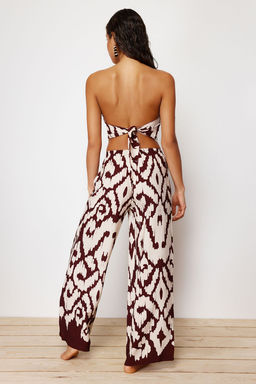 Etnik Desenli Desenli Dokuma Straplez Bluz Pantolon Plaj Tak?m TBESS24AU00017