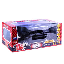 Машина металл UAZ Патриот 17,8 см, (свет-звук, откр. двери, черн.) инерц., в коробке