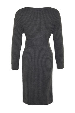 Antrasit Mini Triko Kemerli Elbise TWOAW23EL00444