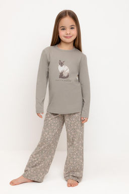 К 1623/пыльно-оливковый,полевые цветы пижама для дев