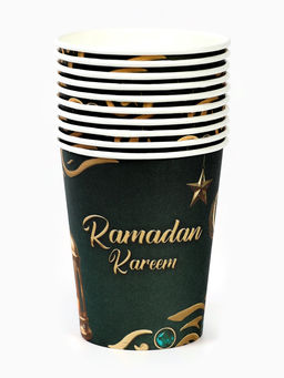 Цена за 10 шт. Стакан одноразовый бумажный «Ramadan Kareem», зелёный, 250 мл