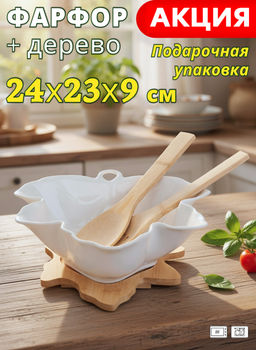 САЛАТНИК LEFARD NATIVE 24 СМ С ЛОЖКОЙ И ВИЛКОЙ НА ДЕРЕВ. ПОДСТАВКЕ  фото 5