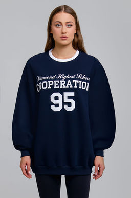 Арт. 1901 Свитшот женский с начесом удлиненный оверсайз 44-54 Цвет:темно-синий - Калинка фото 8