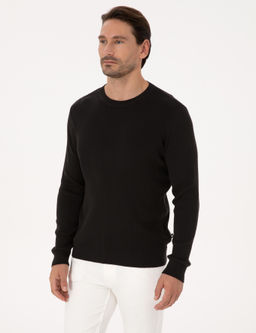 Siyah Slim Fit Pamuk Kar___ml_ Bisiklet Yaka Selanik _rg_ Triko Kazak - Cacharel фото 3